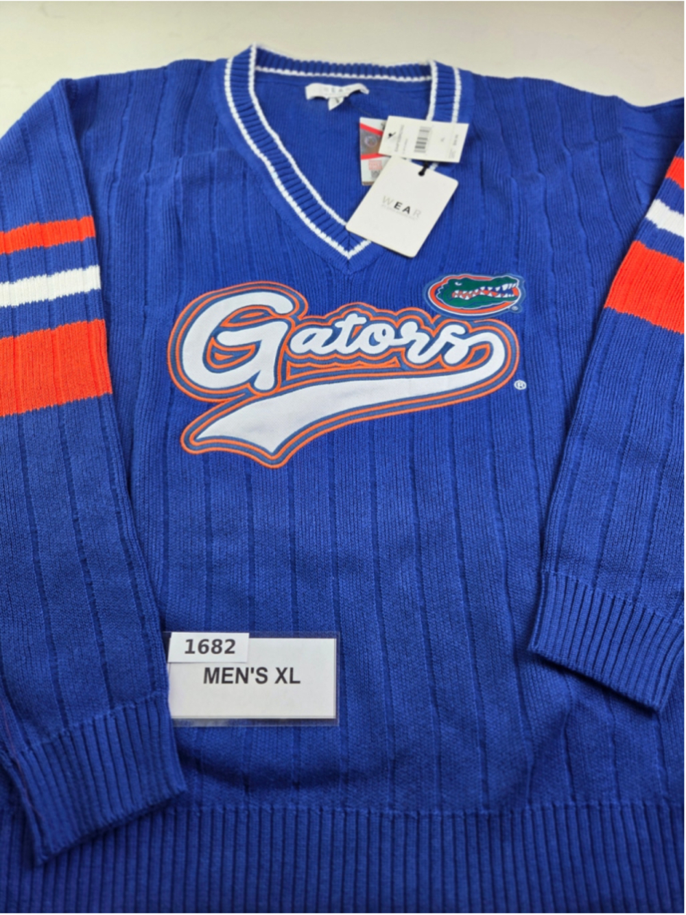 Men's WEAR by Erin Andrews Florida Gators V-Neck Sweater XL Blue Orange #1682